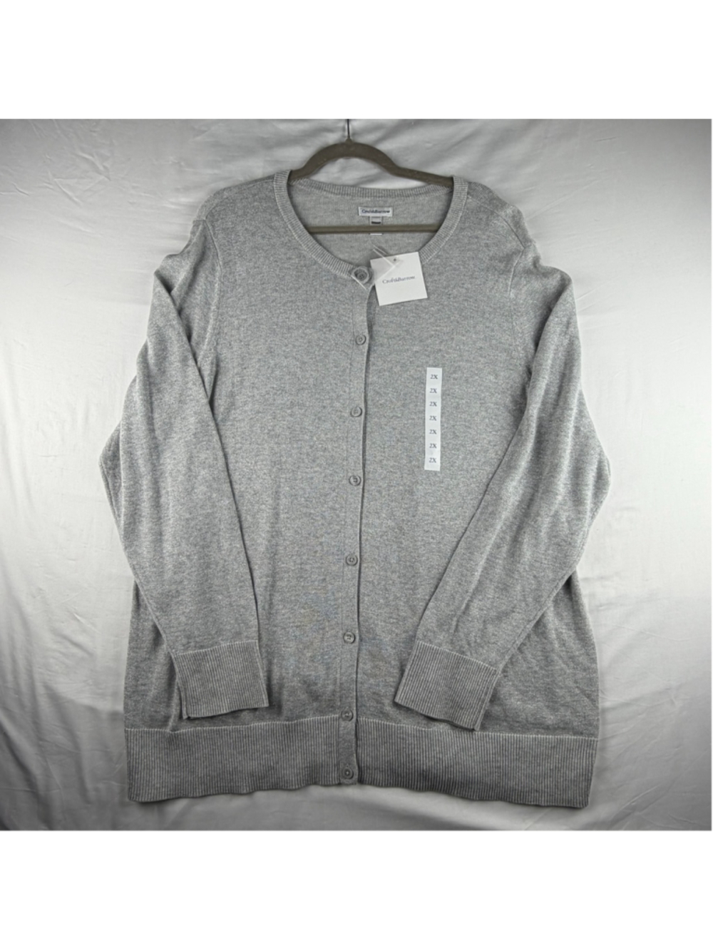 Croft & Barrow Cardigan Sweater 2X Silver Metallic Shimmer Knit Holiday Layering